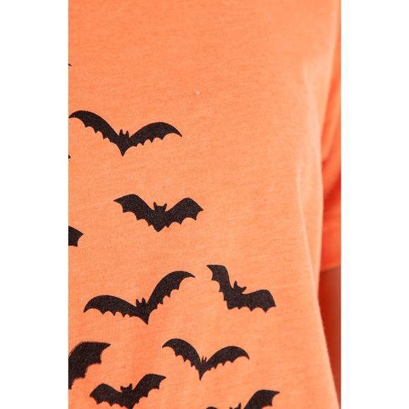 Orange Halloween Bats Spooky Graphic Tee - Small - Picture 6 of 7